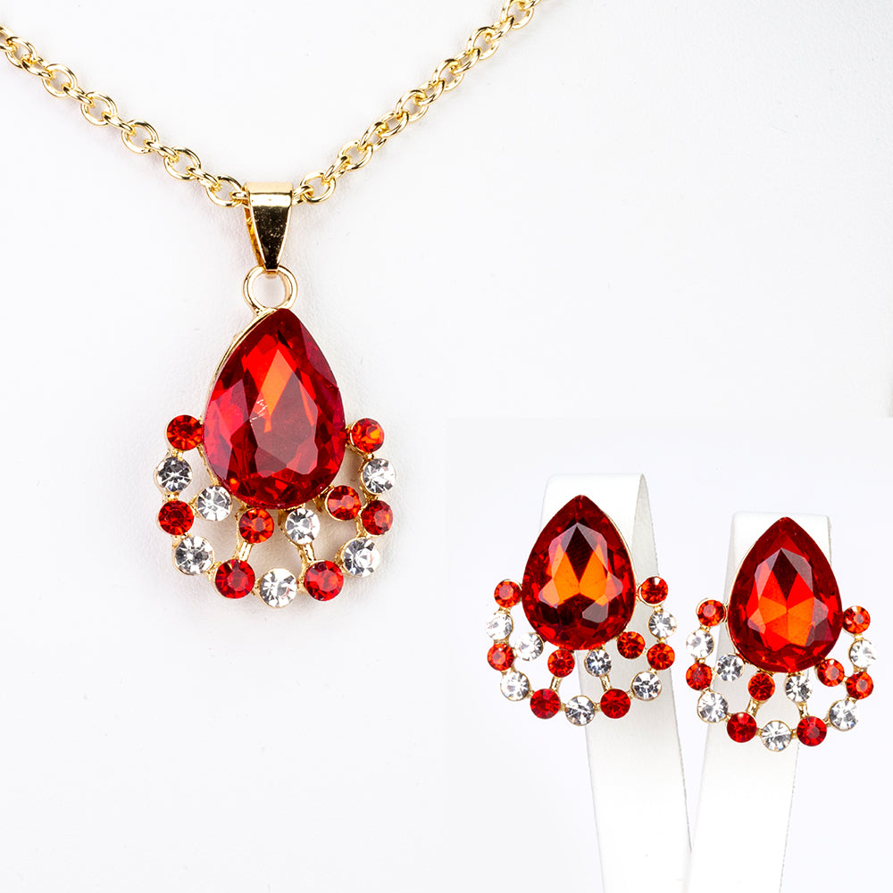Conjunto de Aleación Bañado en Oro con Cristal Emporia® Rojo y Cristal Emporia® Blanco ( Collar +Pendientes +Colgante ) 1 