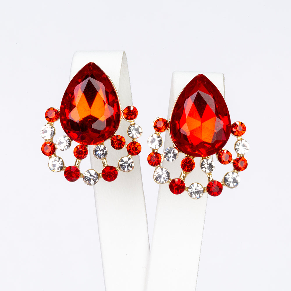 Conjunto de Aleación Bañado en Oro con Cristal Emporia® Rojo y Cristal Emporia® Blanco ( Collar +Pendientes +Colgante ) 2 