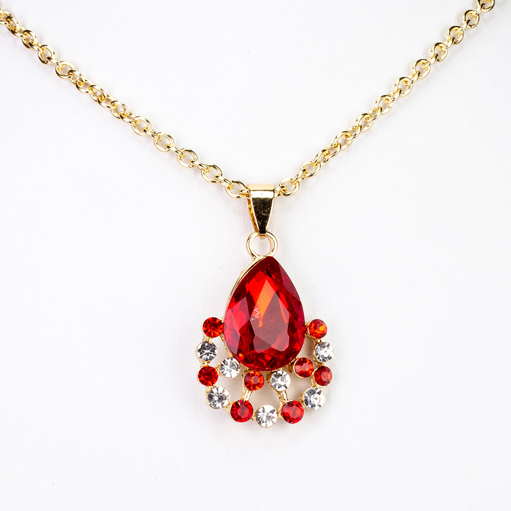 Conjunto de Aleación Bañado en Oro con Cristal Emporia® Rojo y Cristal Emporia® Blanco ( Collar +Pendientes +Colgante )