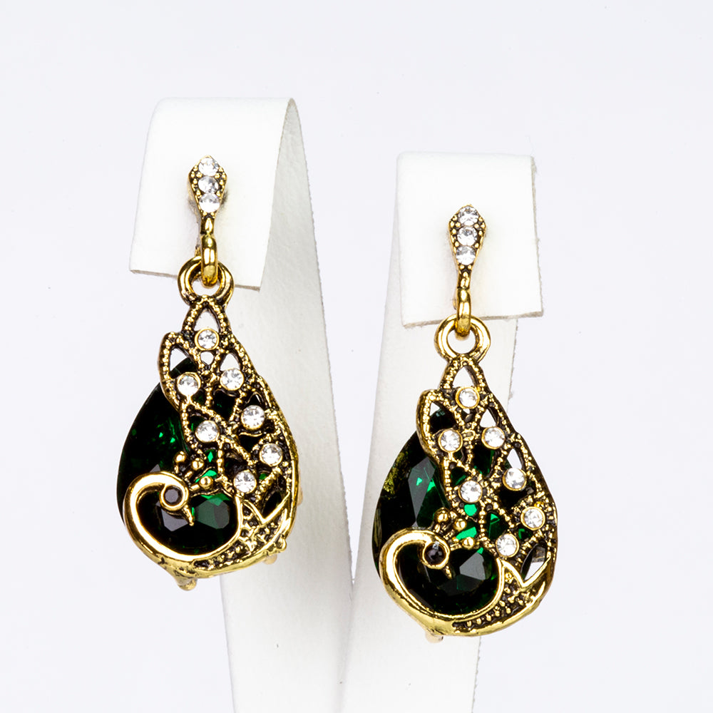 Conjunto de Aleación Bañado en Oro con Cristal Emporia® Verde y Cristal Emporia® Blanco ( Collar +Pendientes +Colgante )