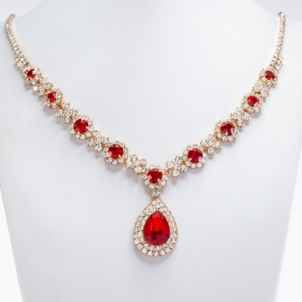 Conjunto de Aleación Bañado en Oro con Cristal Emporia® Rojo y Cristal Emporia® Blanco ( Collar +Pendientes ) 2 