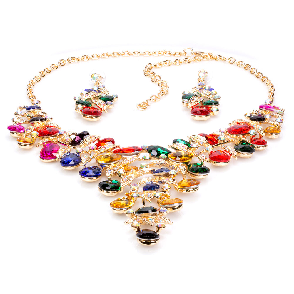 Conjunto de Aleación Bañado en Oro con Cristal Emporia® Multicolor ( Collar +Pendientes ) 1 