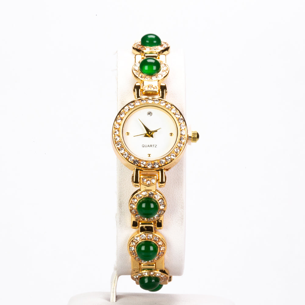 Conjunto de Aleación Bañado en Oro con Jadeíta verde del Río Marsden y Cristal Emporia® Blanco ( Pulsera )