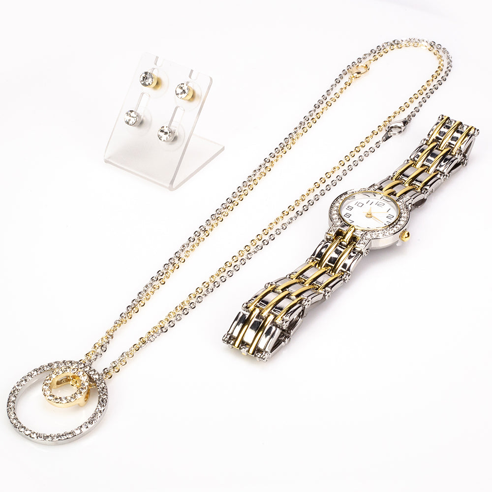 Conjunto de Aleación Bañado en Oro con Cristal Emporia® Blanco ( Collar +Pendientes +Colgante ) 1 