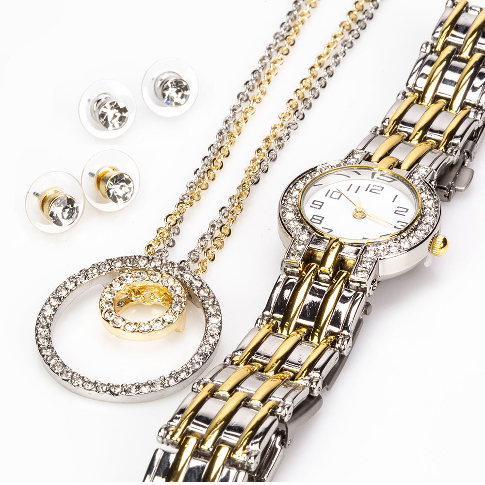 Conjunto de Aleación Bañado en Oro con Cristal Emporia® Blanco ( Collar +Pendientes +Colgante ) 2 