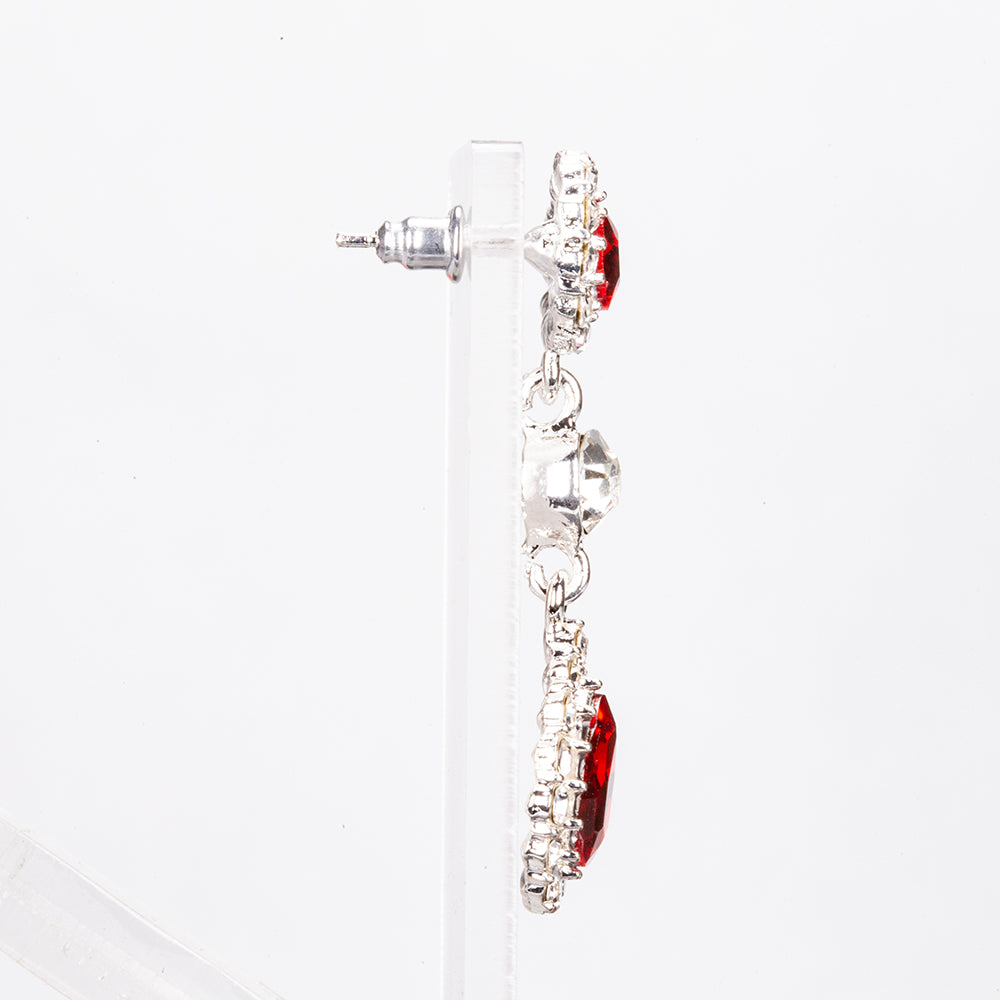 Conjunto de Aleación Bañado en Oro Blanco con Cristal Emporia® Rojo y Cristal Emporia® Blanco ( Collar +Pendientes )