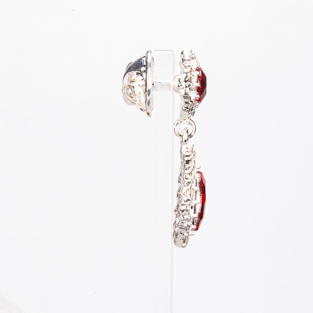 Conjunto de Aleación Bañado en Oro Blanco con Cristal Emporia® Rojo y Cristal Emporia® Blanco ( Collar +Pendientes )