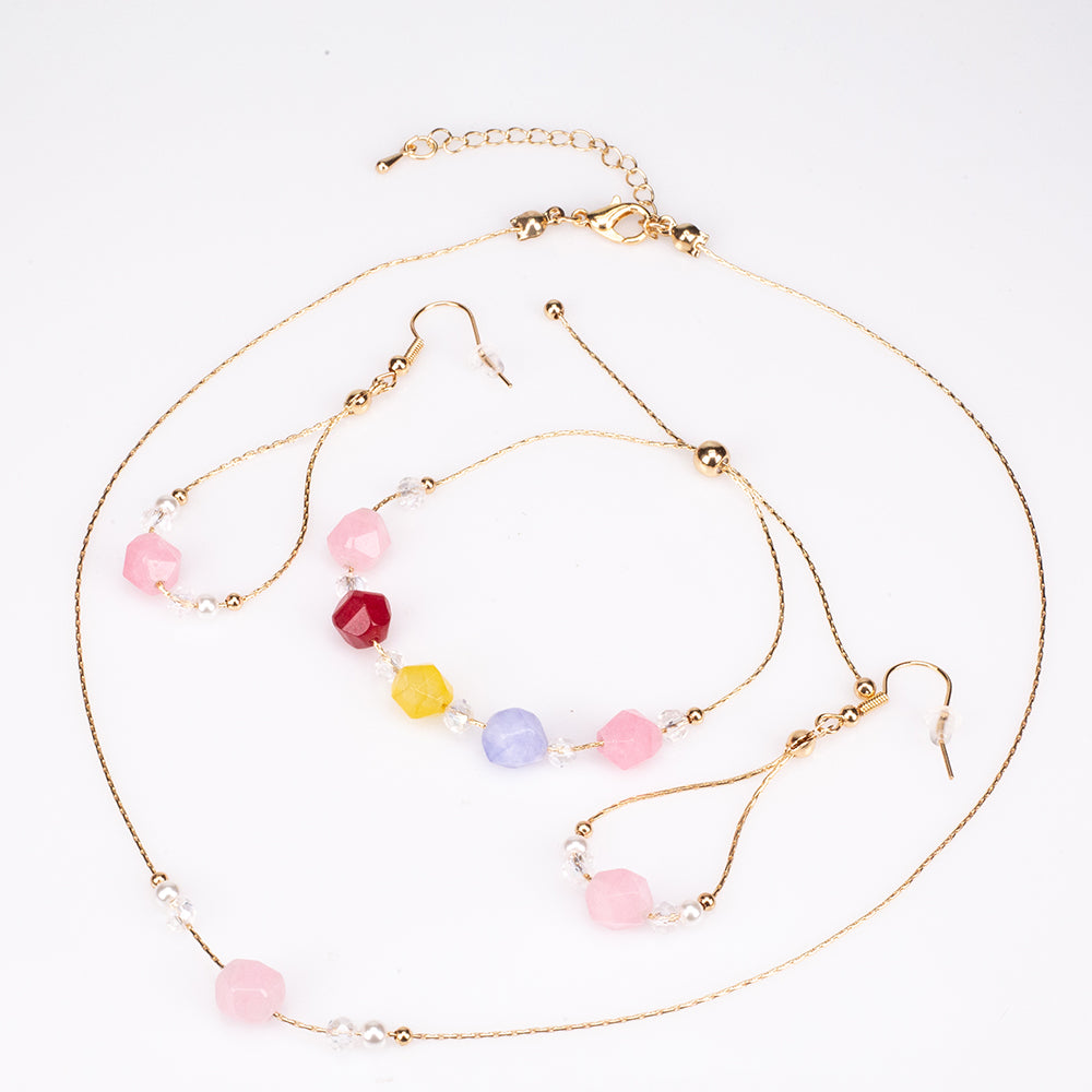 Conjunto de Aleación Bañado en Oro con Turmalina ( Collar +Pendientes +Pulsera )
