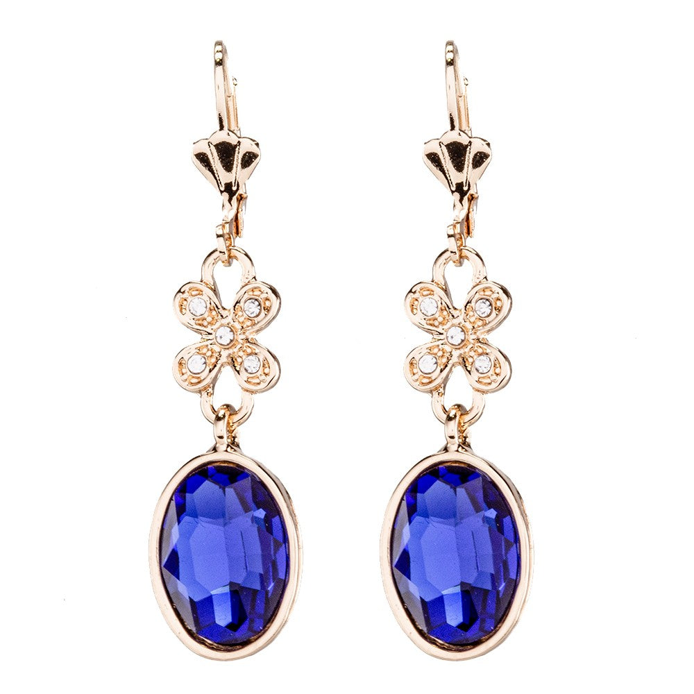 Conjunto de Joyas enchapadas en Oro con Cristal Emporia® Azul Marino y Cristal Emporia® Blanco (Collar + Pendientes) 4 