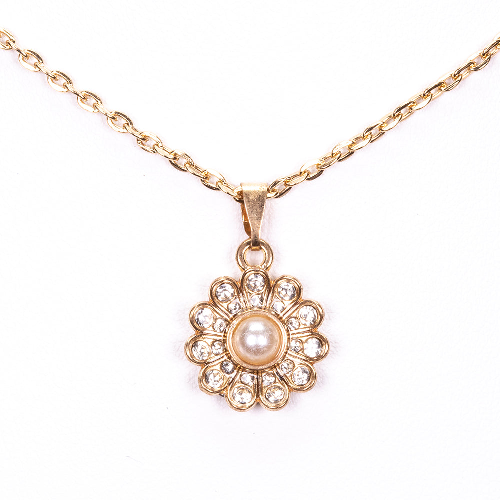 Conjunto de Aleación Bañado en Oro con Perla y Cristal Emporia® Blanco ( Collar +Pulsera ) 2 