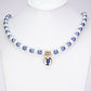 Conjunto de Aleación Bañado en Oro con Perla Blanca y Cristal Emporia® Azul ( Collar +Pendientes +Pulsera )
