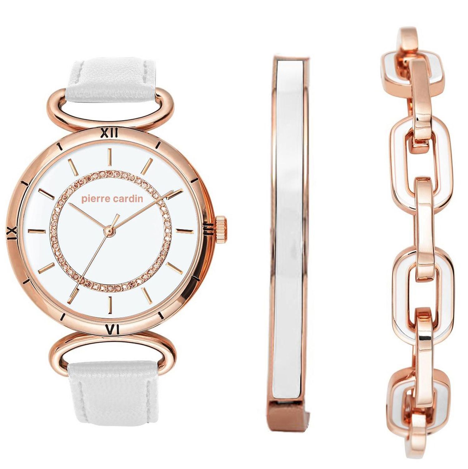 Reloj de Aleación Bañado en Oro con Esmalte y Cristal Emporia® Blanco 1 