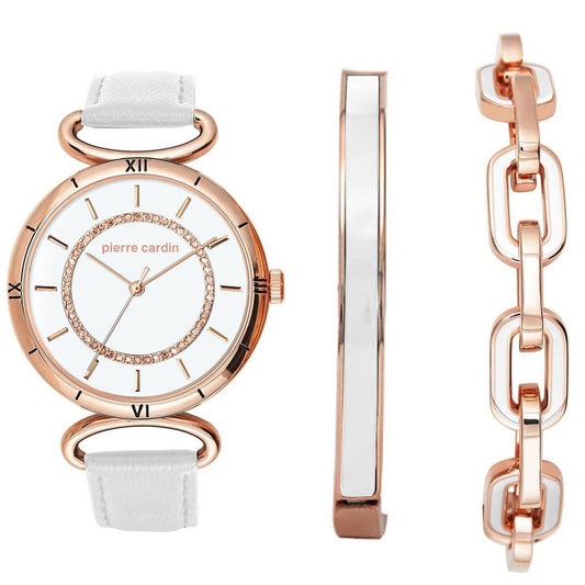 Reloj de Aleación Bañado en Oro con Esmalte y Cristal Emporia® Blanco