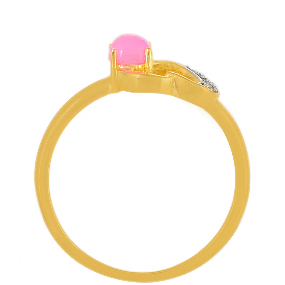 Anillo de Plata Bañada en Oro con Ópalo Rosa Neón de Etiopía y Topacio Blanco