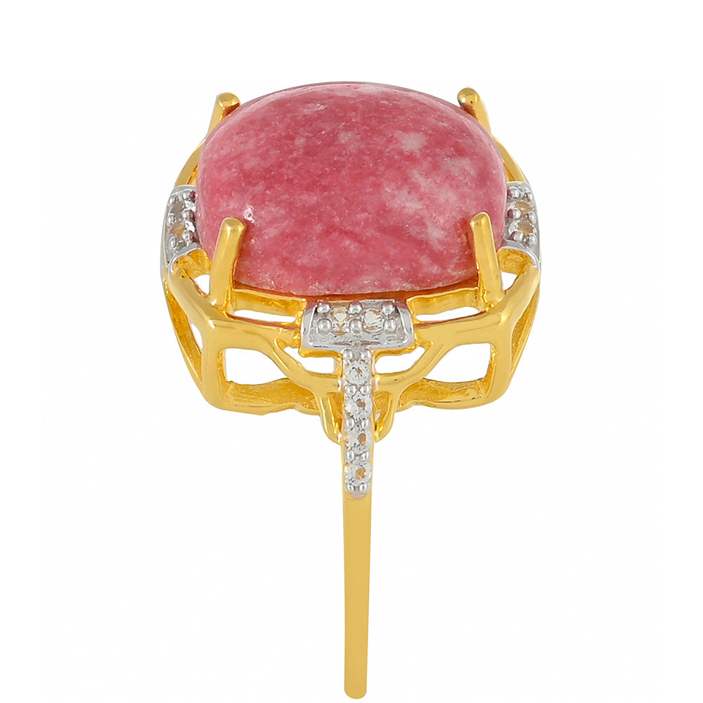 Anillo de Plata Bañada en Oro con Thulita y Topacio Blanco