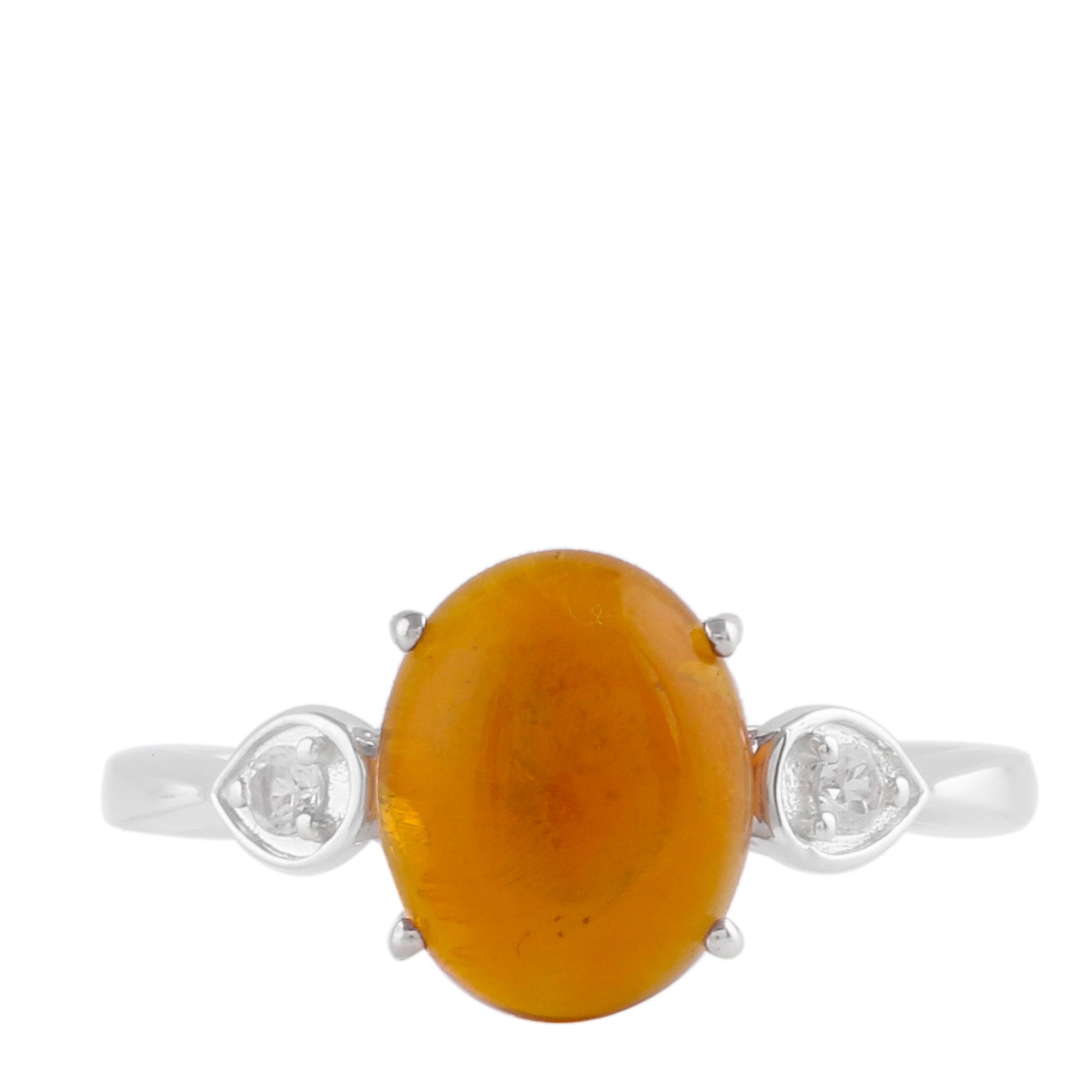 Anillo de Plata con Ópalo de Fuego Naranja y Topacio Blanco 1 