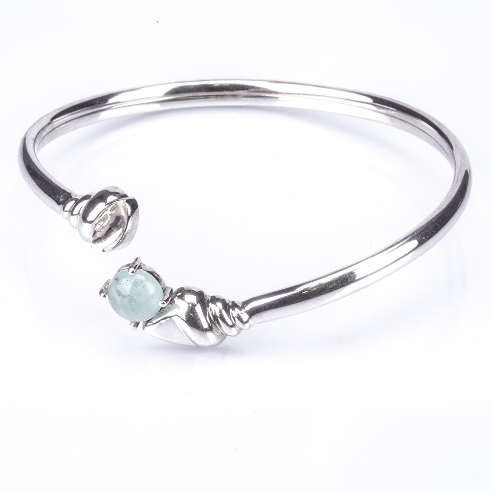 Brazalete de Plata con Calcedonia Verde Del Mar De Zambia 2 