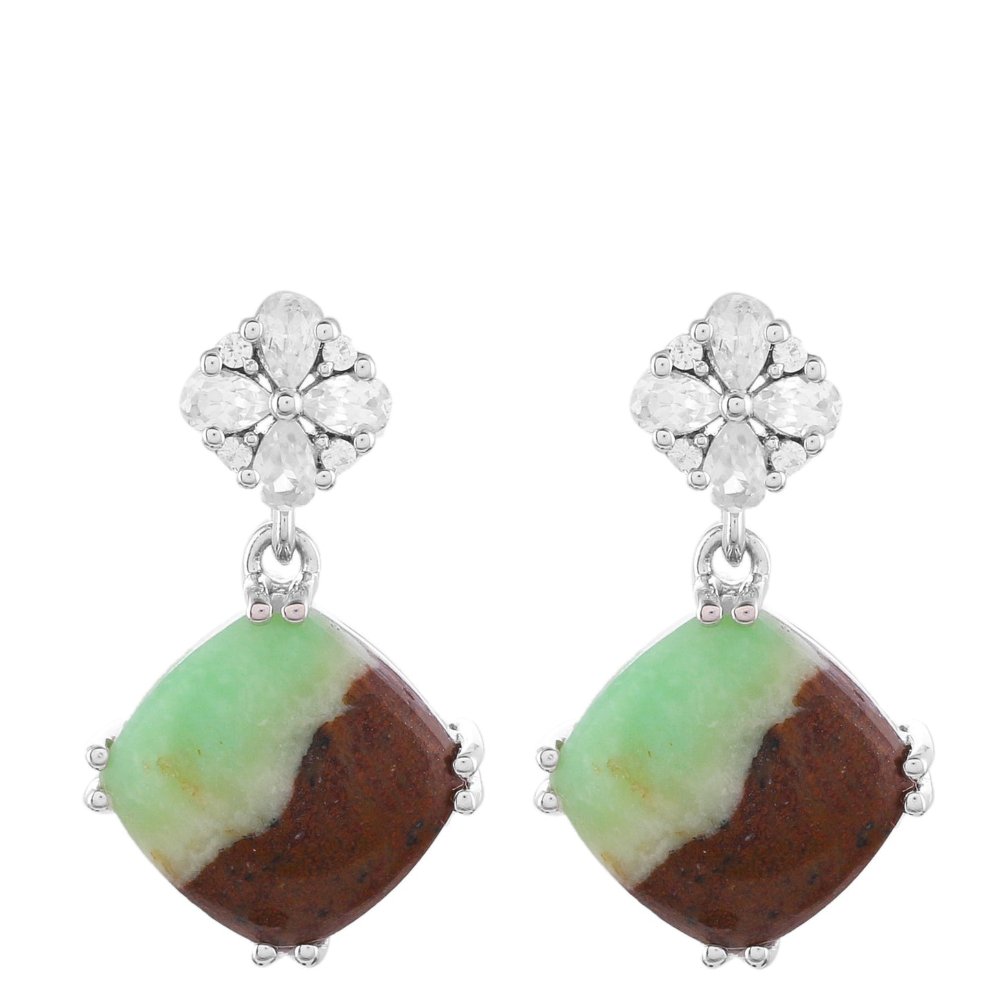 Pendientes de Plata con Crisoprasa y Zircón natural