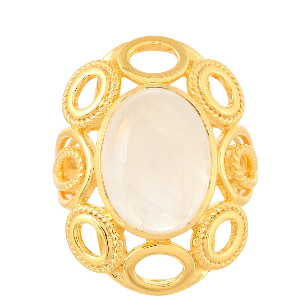 Anillo de Plata Bañada en Oro con Piedra Lunar Arco Iris 1 