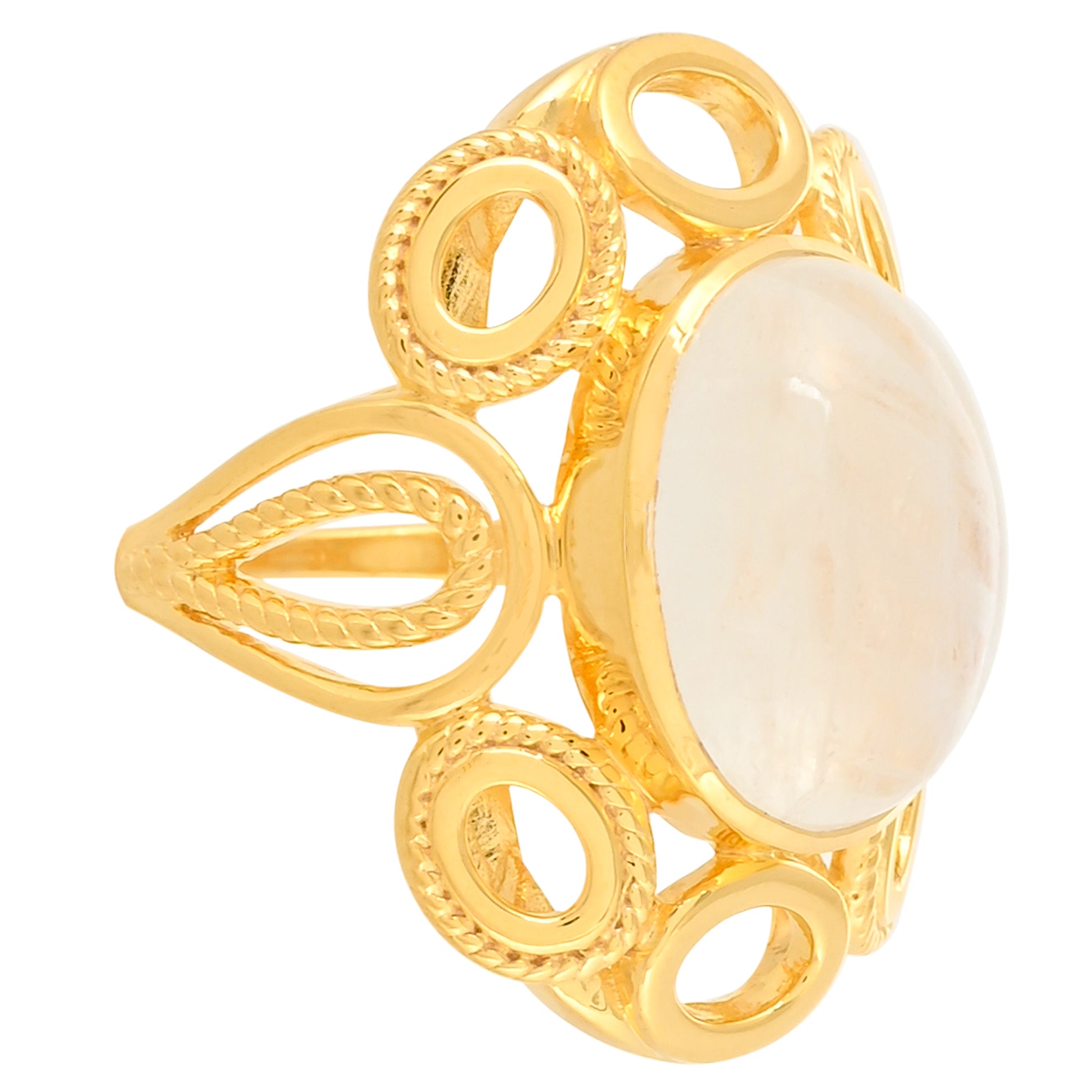 Anillo de Plata Bañada en Oro con Piedra Lunar Arco Iris 2 