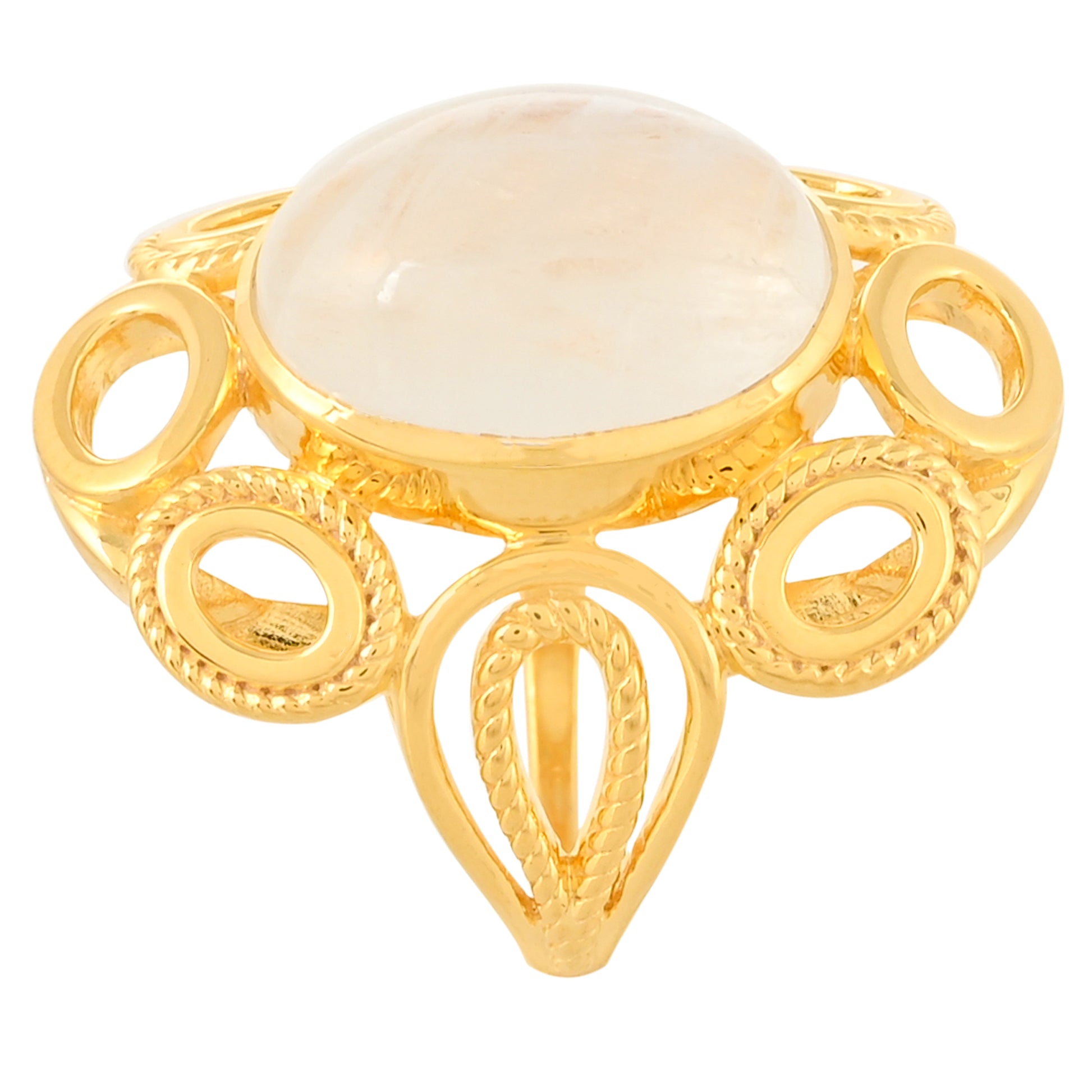 Anillo de Plata Bañada en Oro con Piedra Lunar Arco Iris 3 