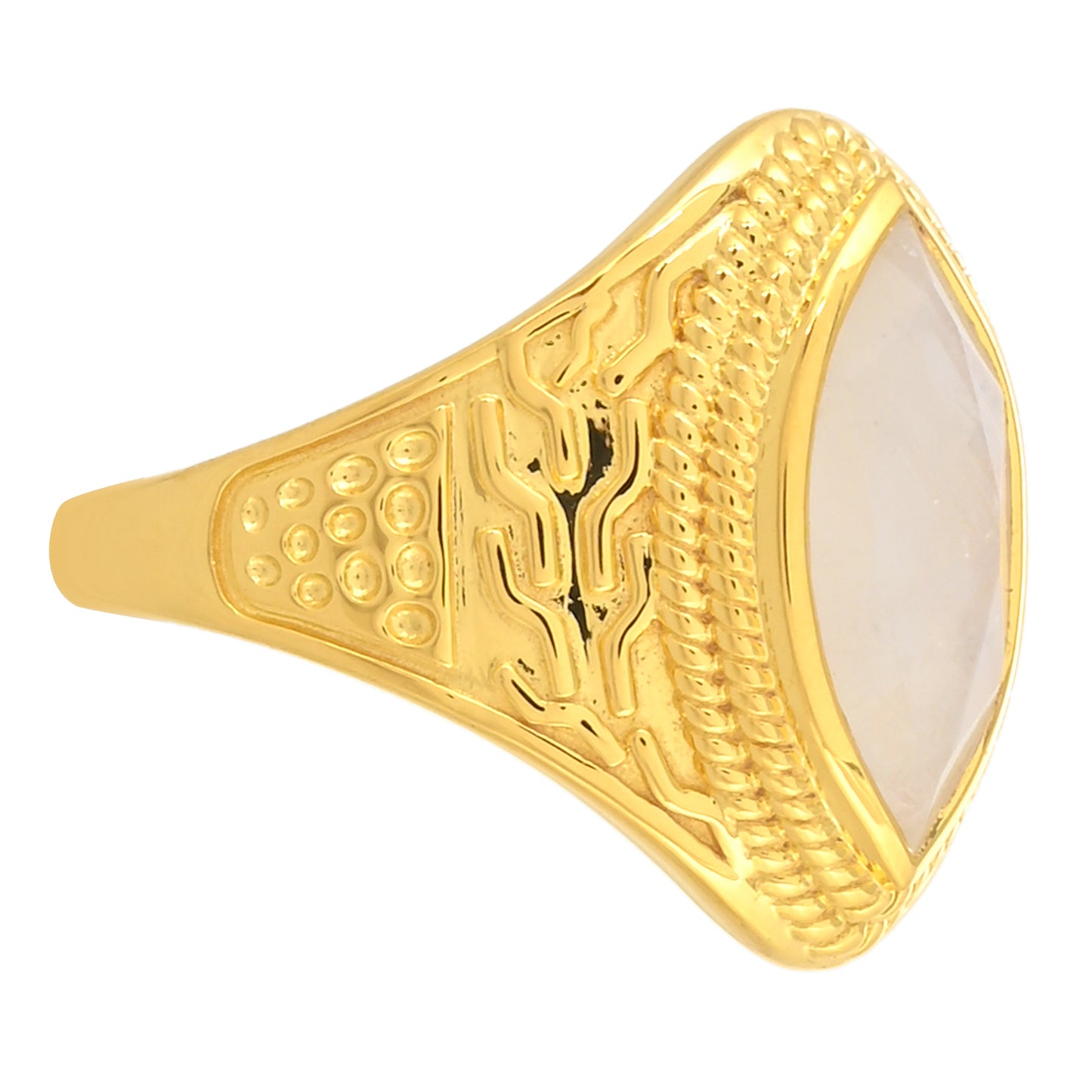 Anillo de Plata Bañada en Oro con Piedra Lunar Arco Iris