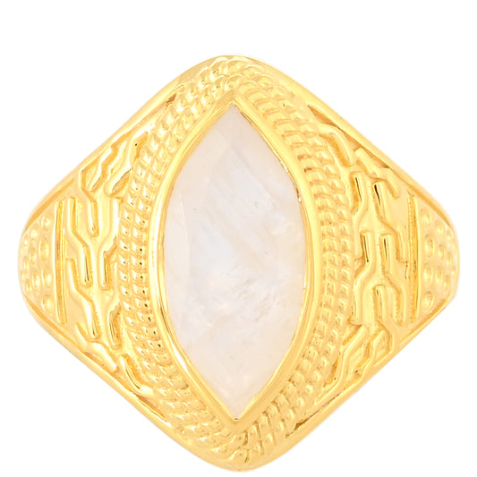 Anillo de Plata Bañada en Oro con Piedra Lunar Arco Iris
