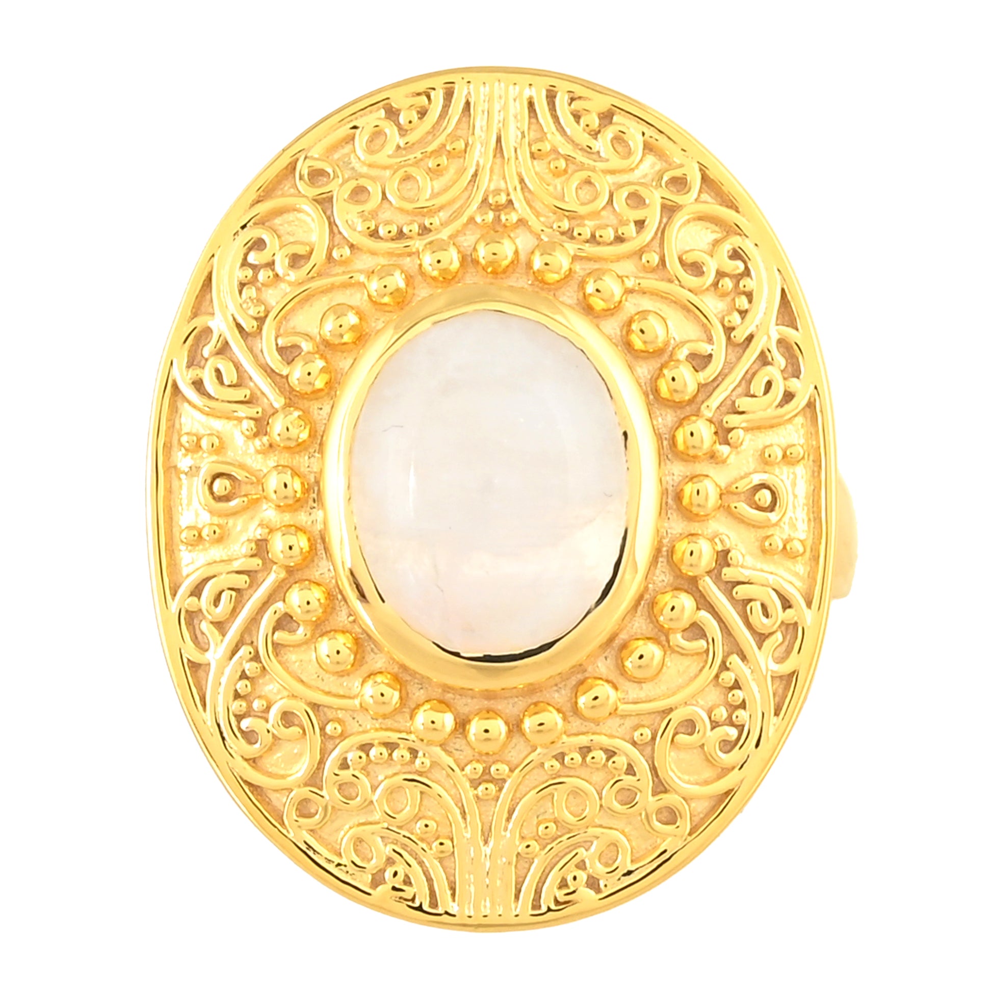 Anillo de Plata Bañada en Oro con Piedra Lunar Arco Iris 1 