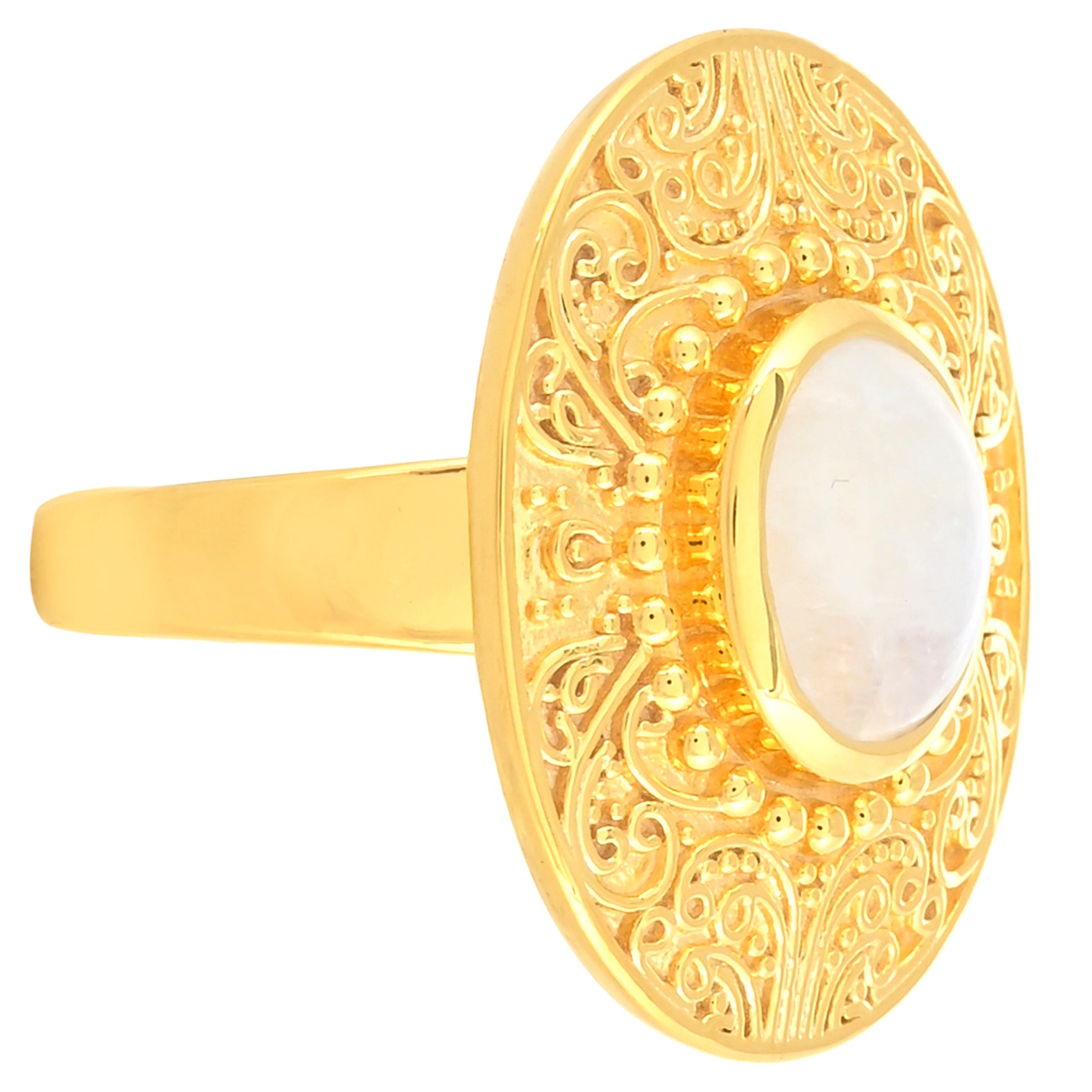 Anillo de Plata Bañada en Oro con Piedra Lunar Arco Iris 2 