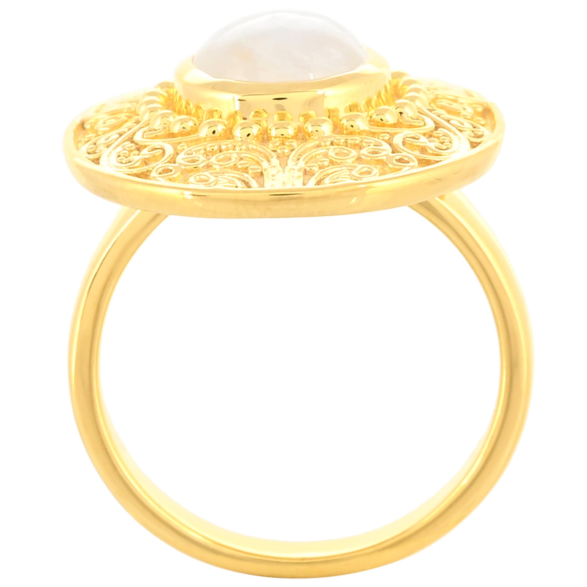 Anillo de Plata Bañada en Oro con Piedra Lunar Arco Iris 4 