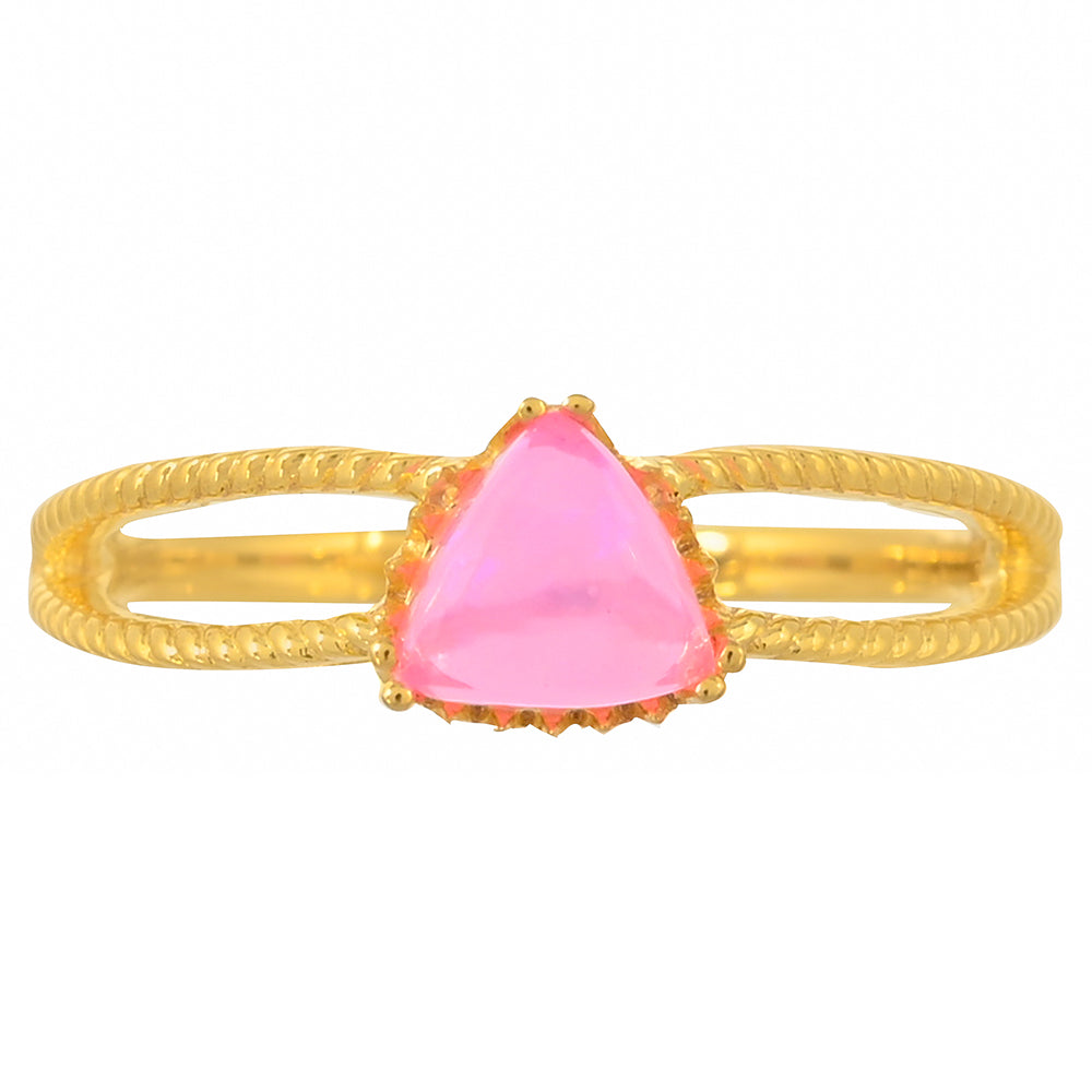 Anillo de Plata Bañada en Oro con Ópalo Rosa Neón de Etiopía