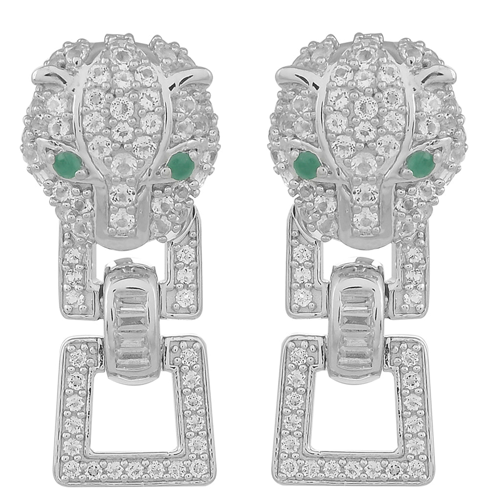 Pendientes de Plata con Esmeralda de Brasil y Topacio Blanco