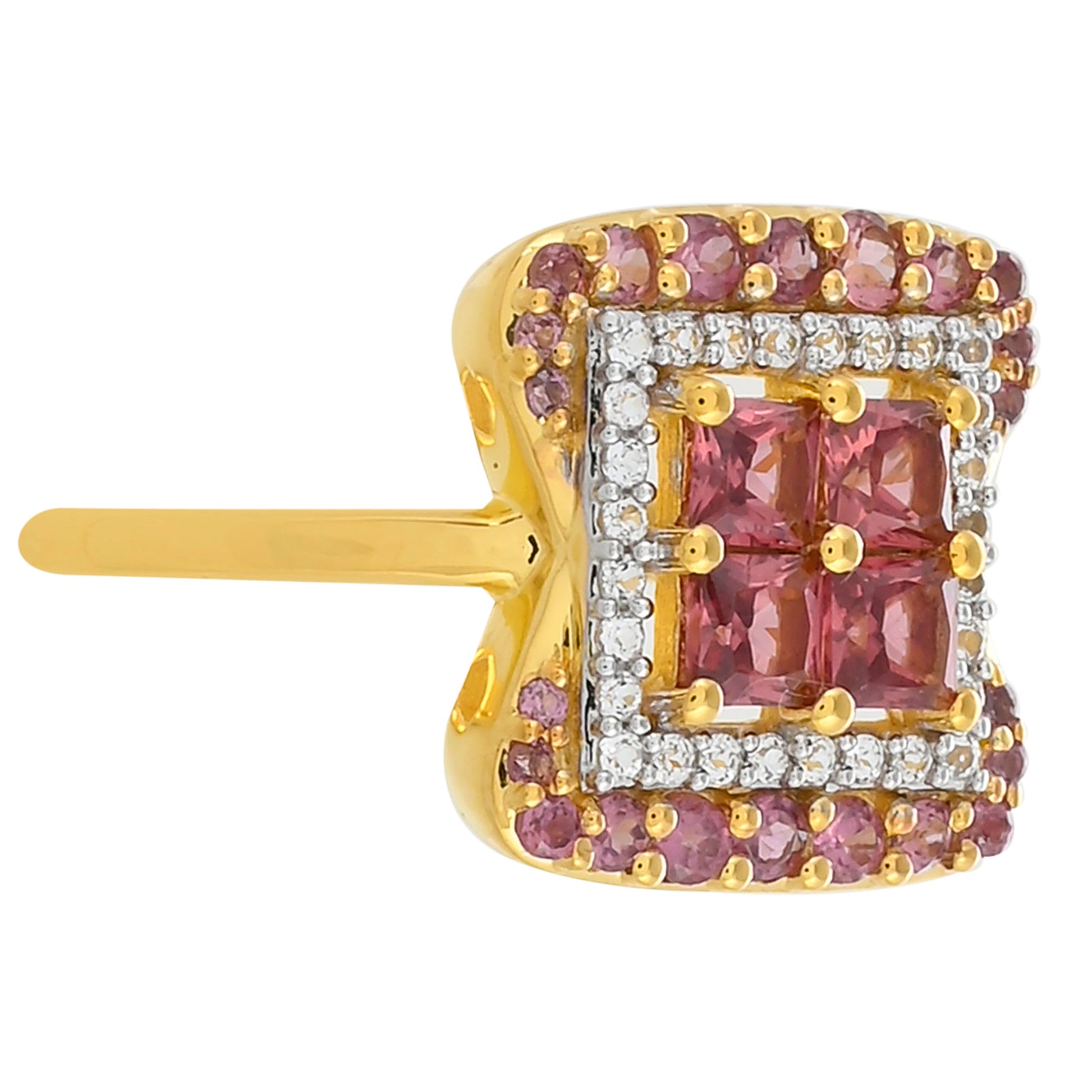 Anillo de Plata Bañada en Oro con Granate Rodolita 2 
