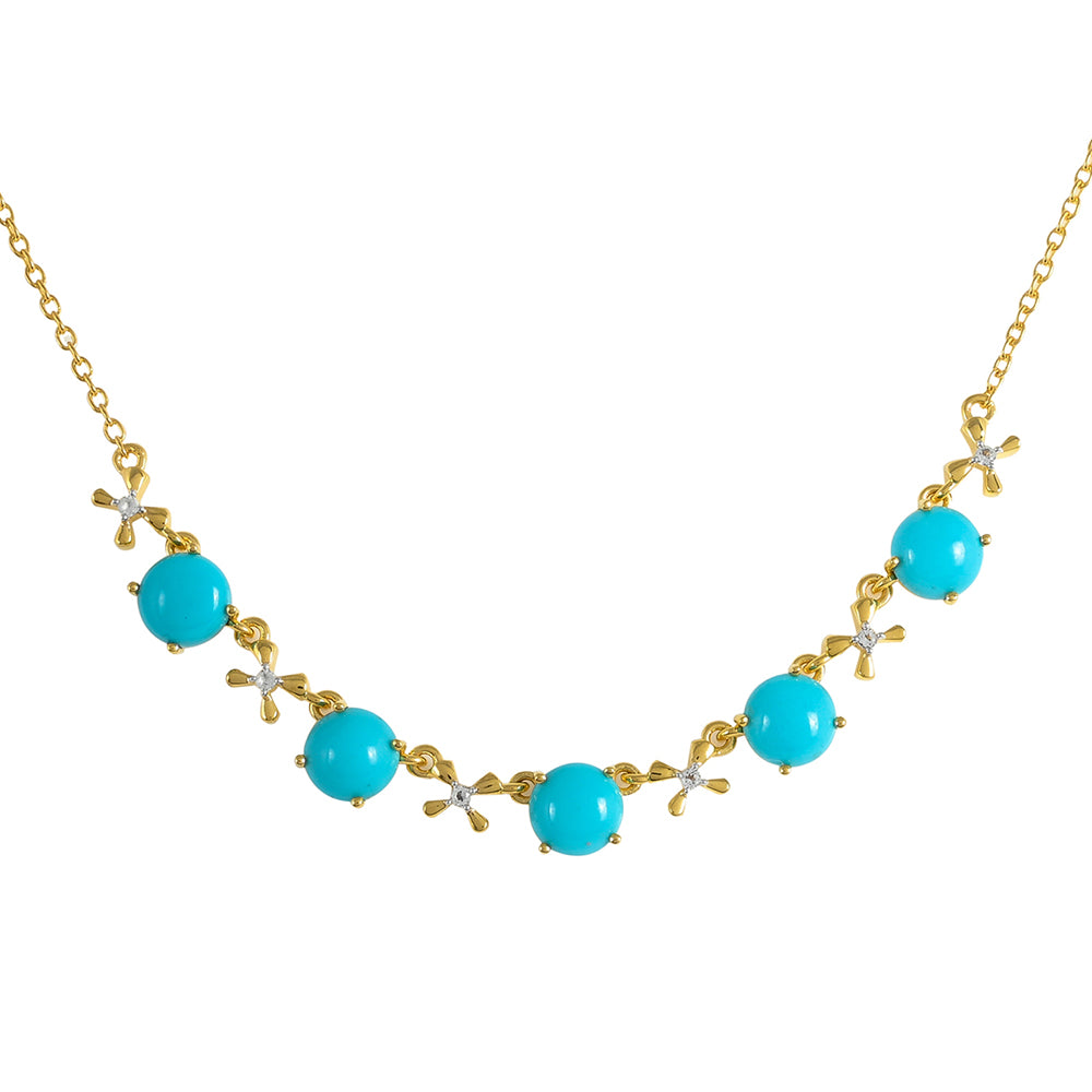 Collar de Plata Bañada en Oro con Turquesa Bella Durmiente y Topacio Blanco 1 