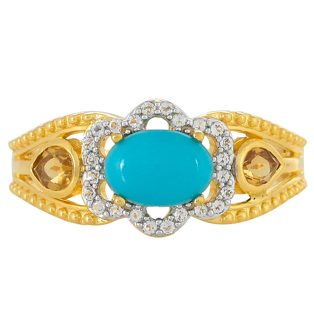 Anillo de Plata Bañada en Oro con Turquesa Bella Durmiente y Citrino 1 