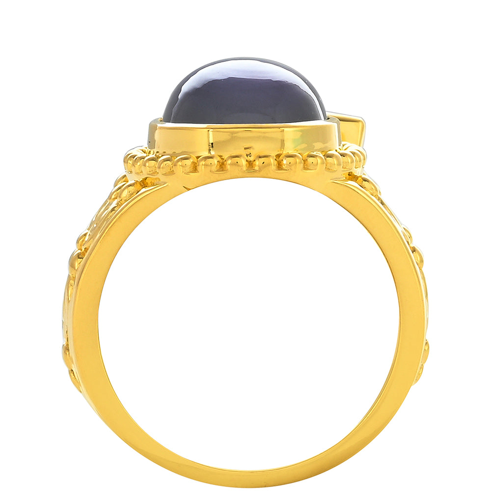 Anillo de Plata Bañada en Oro con Piedra Lunar Púrpura y Amatista de Marruecos