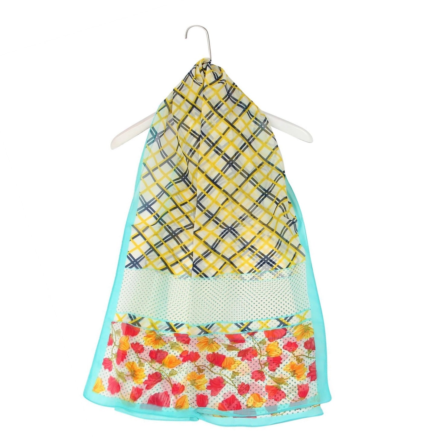 Bufanda con estampado de cuadros y flores, 50 cm x 160 cm
