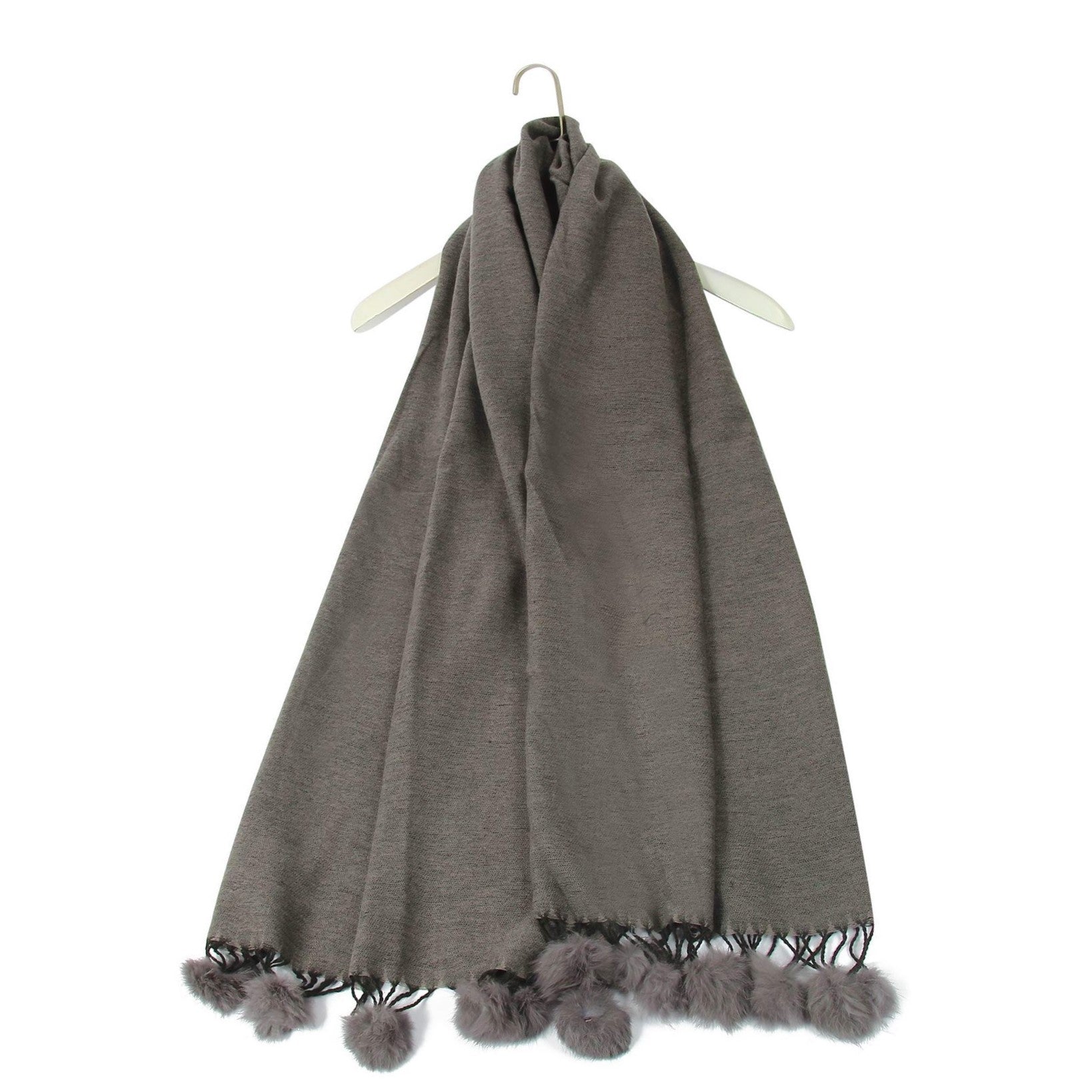 Bufanda con Pom Pom de piel, 60 cm x 170 cm, gris 1 
