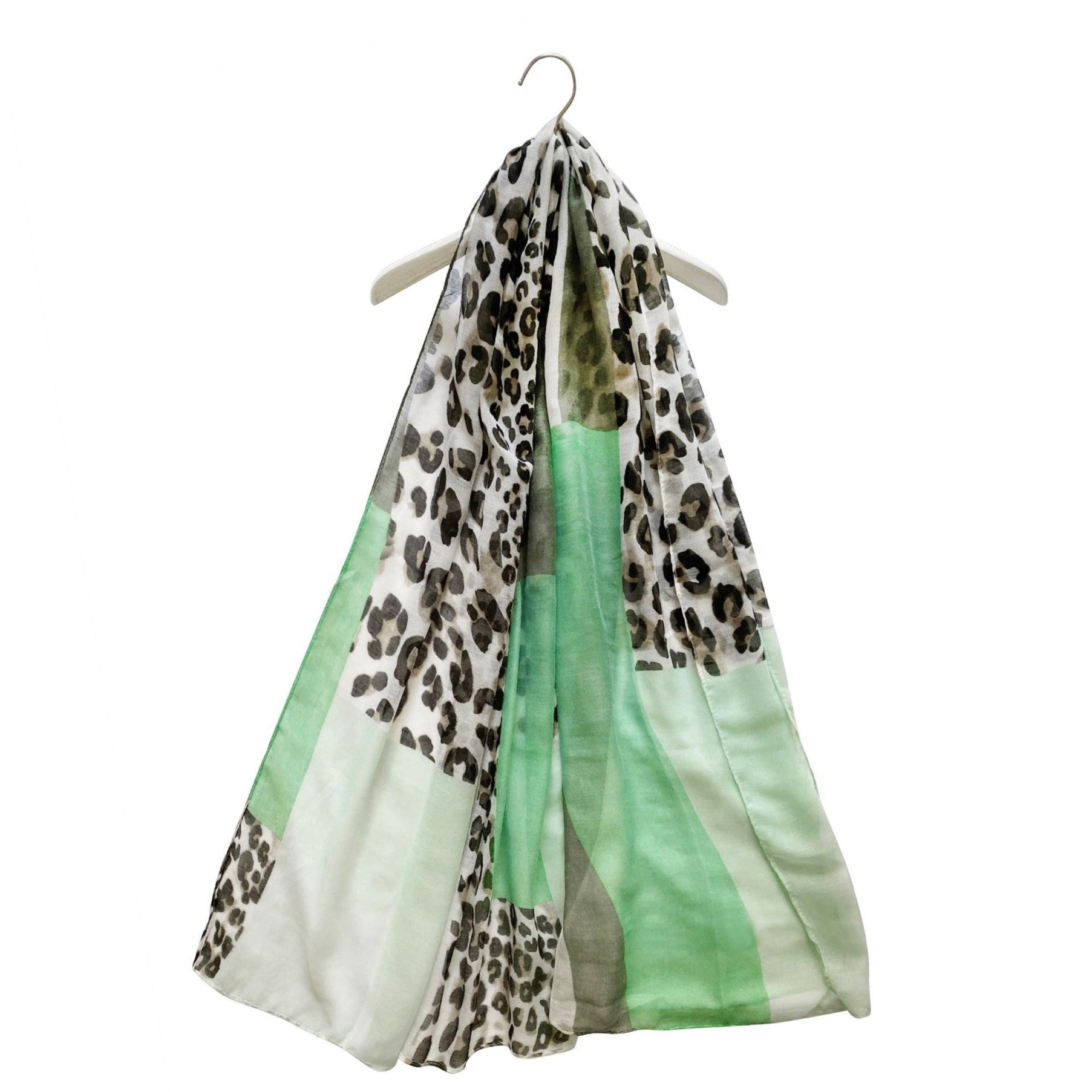 Bufanda verde con estampado de leopardo, 80 cm x 180 cm 2 