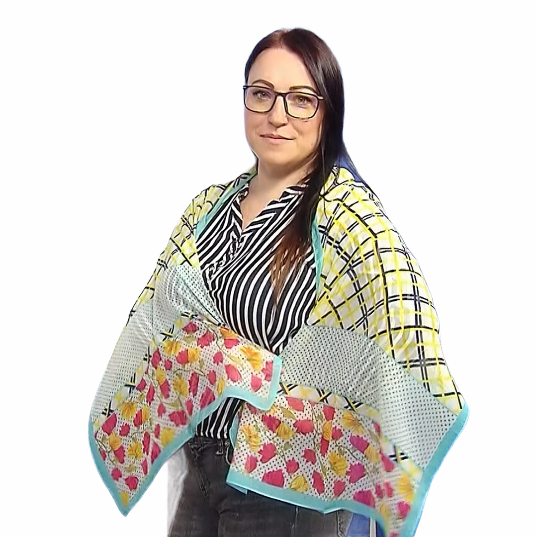 Bufanda con estampado de cuadros y flores, 50 cm x 160 cm 1 