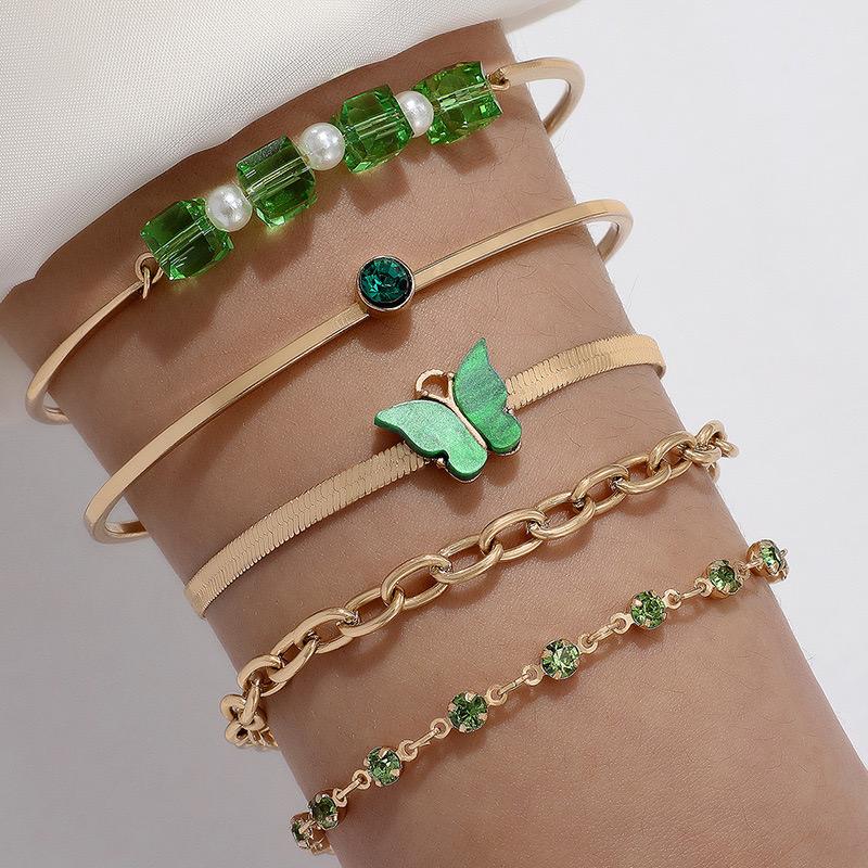 Conjunto de Aleación Bañado en Oro con Esmalte y Cristal Emporia® Verde ( Pulsera ) 1 