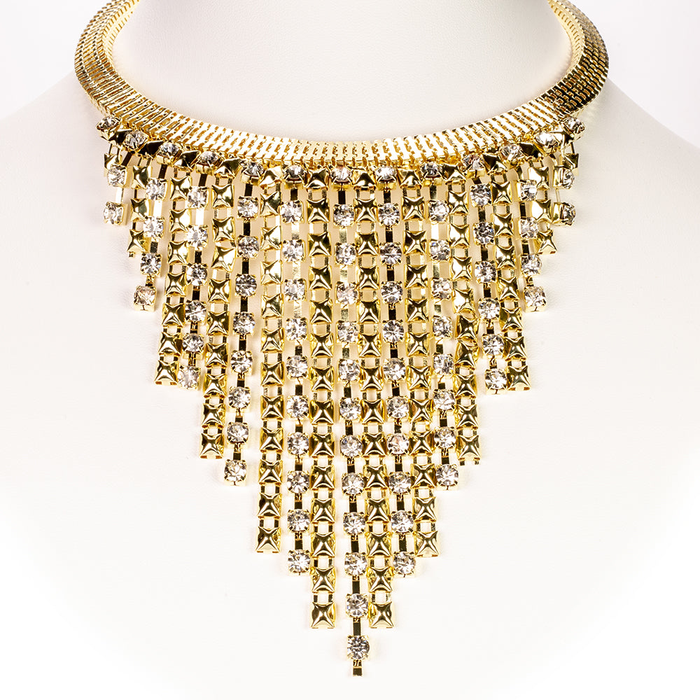 Conjunto de Aleación Bañado en Oro con Cristal Emporia® Blanco ( Collar +Pendientes ) 2 