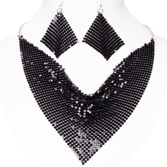 Conjunto de Aleación Bañado en Oro con Cristal Emporia® Negro ( Collar +Pendientes )