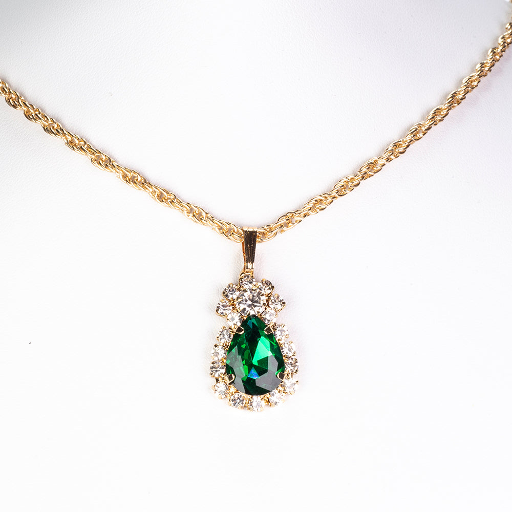 Conjunto de Aleación Bañado en Oro con Cristal Emporia® Verde ( Collar +Pendientes +Colgante ) 3 