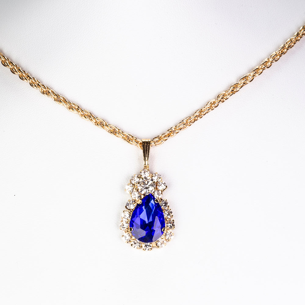 Conjunto de Aleación Bañado en Oro con Cristal Emporia® Azul ( Collar +Pendientes +Colgante ) 3 