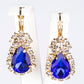 Conjunto de Aleación Bañado en Oro con Cristal Emporia® Azul ( Collar +Pendientes +Colgante )