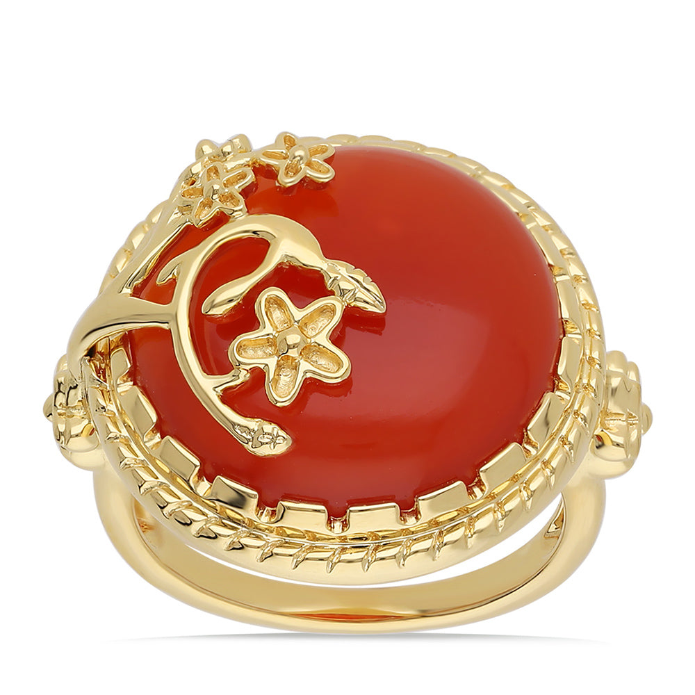 Anillo de Plata Bañada en Oro con Ónice rojo