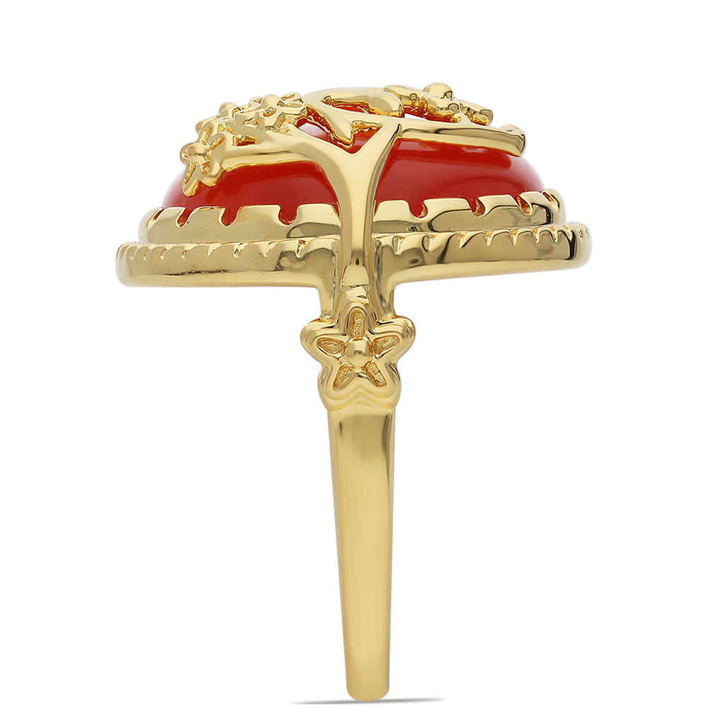 Anillo de Plata Bañada en Oro con Ónice rojo