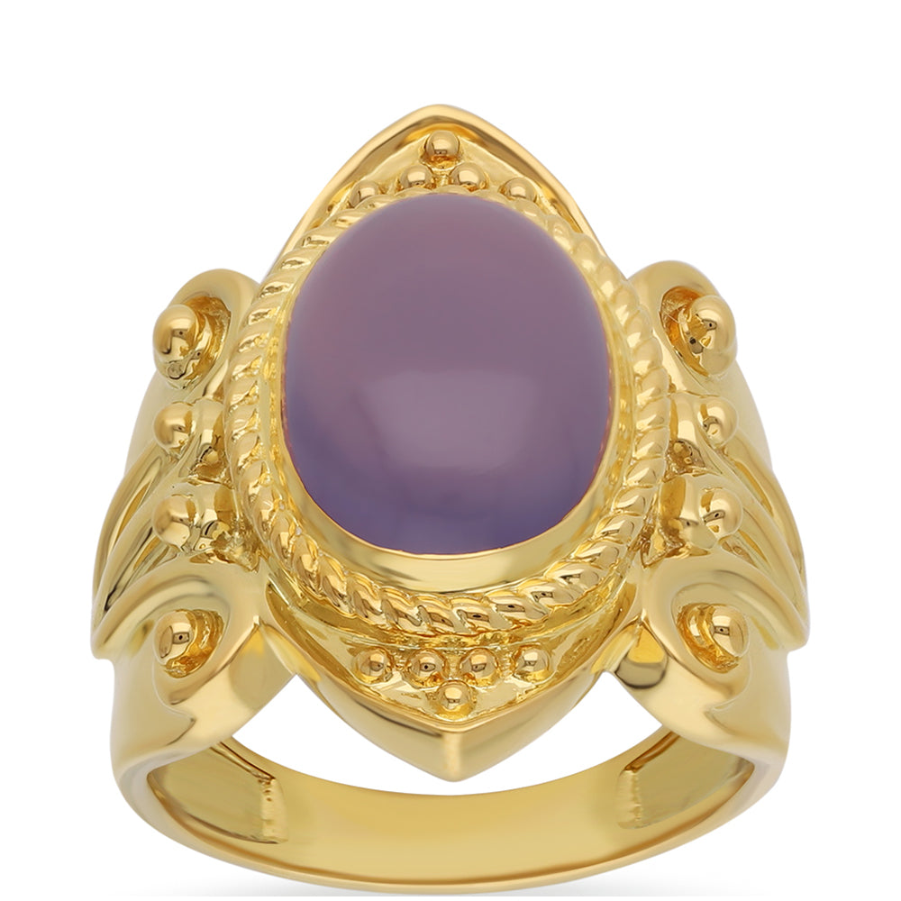 Anillo de Plata Bañada en Oro con Calcedonia lavanda 1 