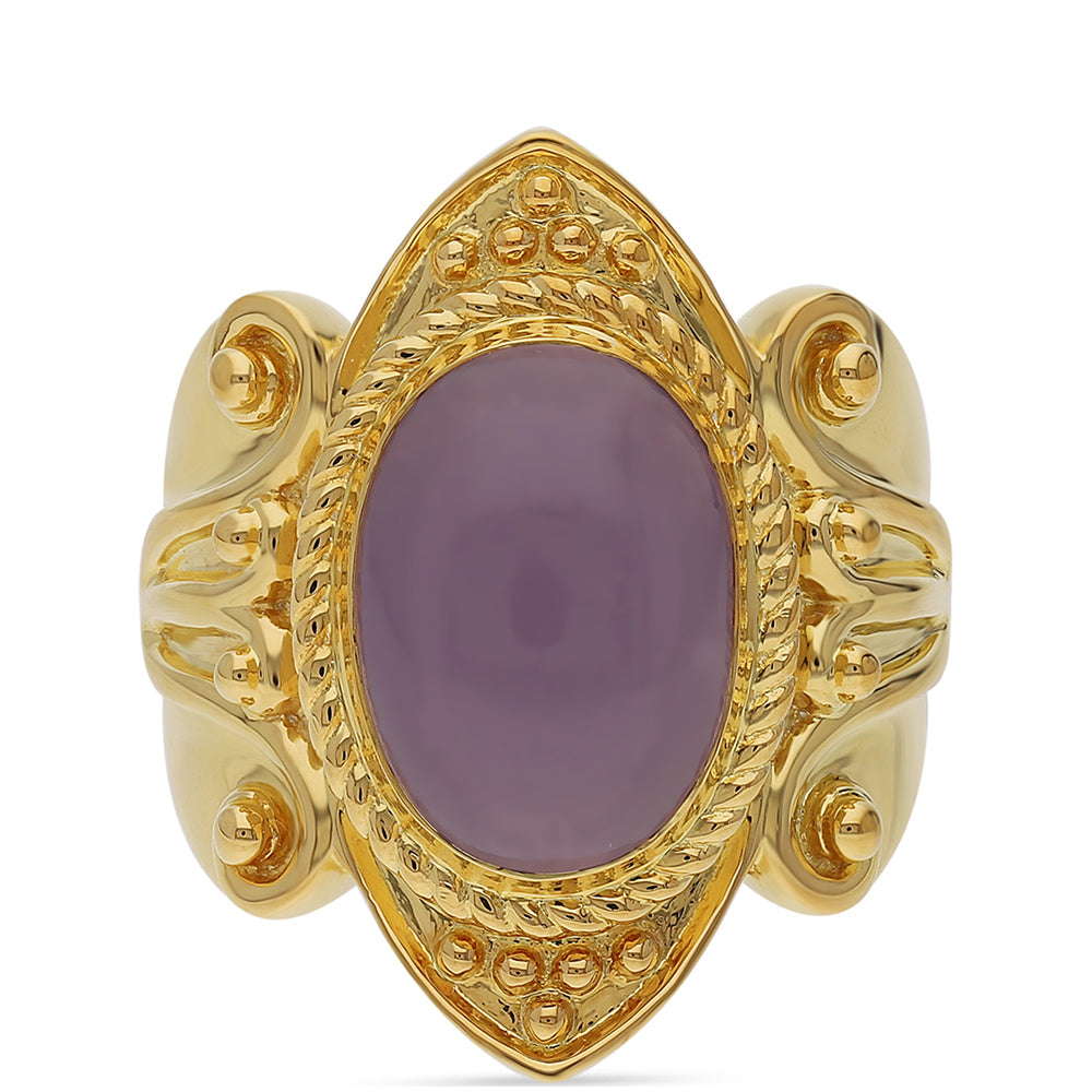 Anillo de Plata Bañada en Oro con Calcedonia lavanda 2 